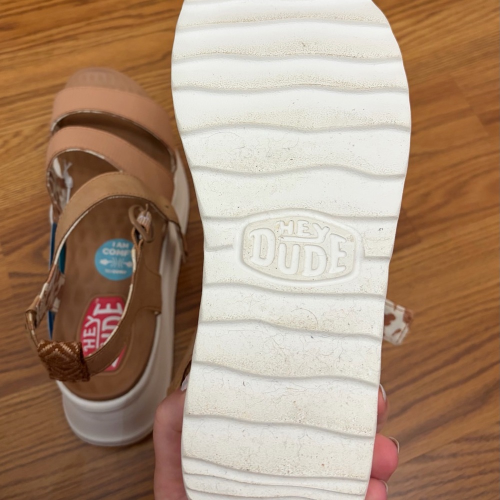 Hey Dude Women's Taupe & White Platform Sandals - Picture 7 of 9